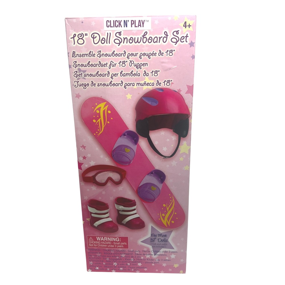 Click N Play 18 Inch Doll‎ Snowboard Set Helmet Goggles Boots 5 Piece Toy